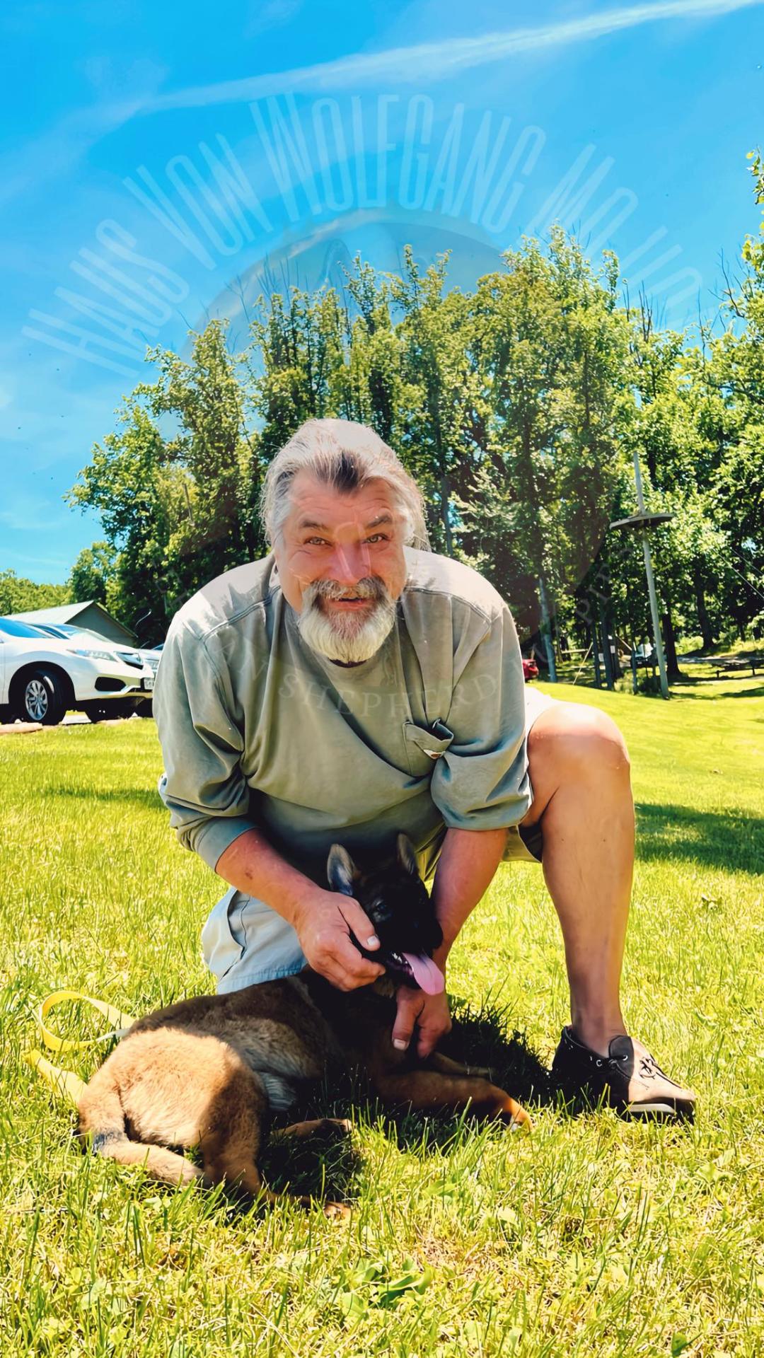 Proud owner with his young German Shepherd from Haus Von Wolfgang Mojica
